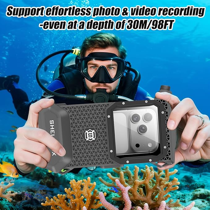 Underwater Phone Case for Snorkeling & Diving (50ft/15m), IP68 Waterproof Case for Swimming, Universal Underwater Touch Screen Case Compatible with iPhone (Gray+Black, 5th Generation Phone Case)