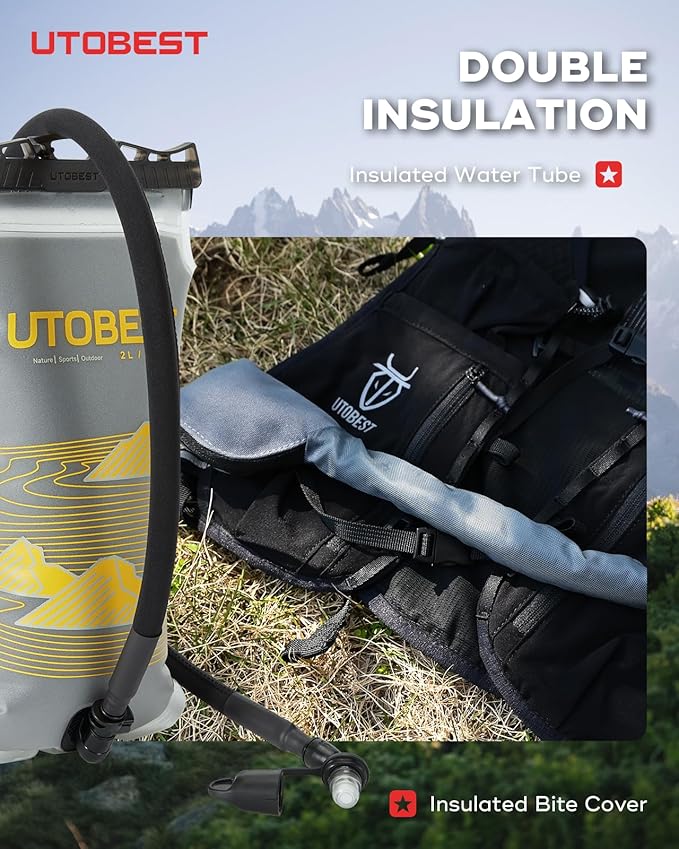 UTOBEST Insulated Water Bladder with Bite Valve Cover Keeps Water Cool or Warm for Hours, Leakproof TPU Hydration for Hiking Camping and Backpacking