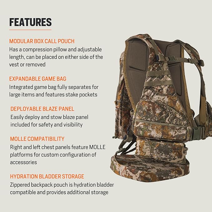 First Lite Treeline Turkey Vest - Hunting Vest with Game Pouch, Adjustable Seat & MOLLE System for Tactical Storage