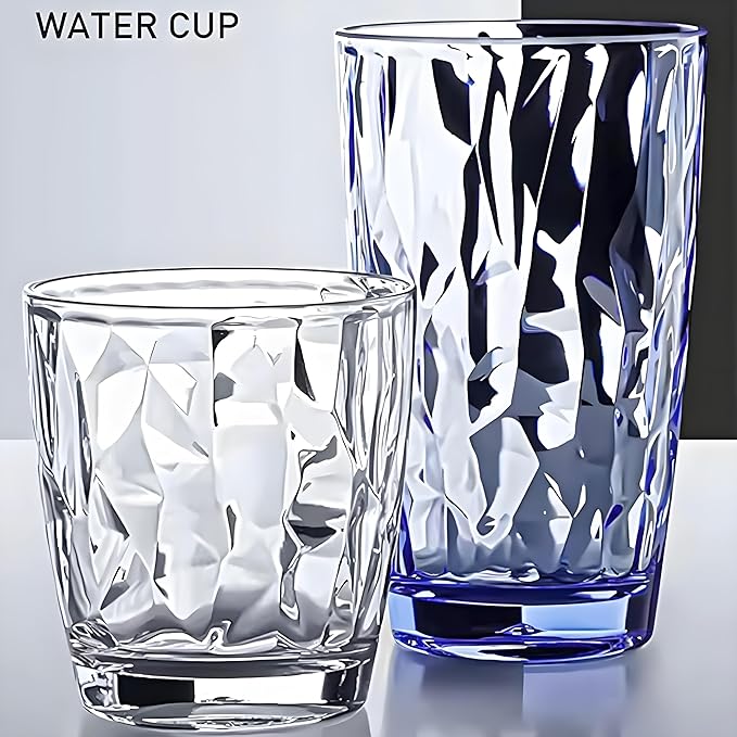 15Oz Unbreakable Tritan Drinking Glasses Shatterproof Acrylic Glasses Drinkware BPA Free Hard Plastic Cups Reusable Kitchen Water Glasses Drinking Set of 6 (Blue)