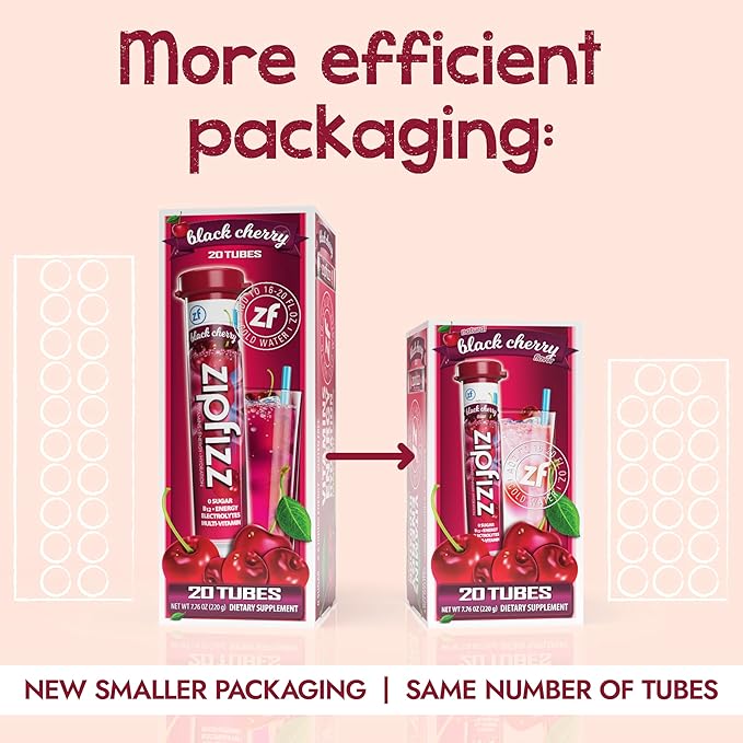 Zipfizz Daily Energy Drink Powder, Black Cherry, 20 Pack | 3-in-1 Sustained Energy, Rapid Hydration, and Essential Vitamins | Sugar-Free | Electrolyte Powder | Contains Vitamin B-12 & Antioxidants