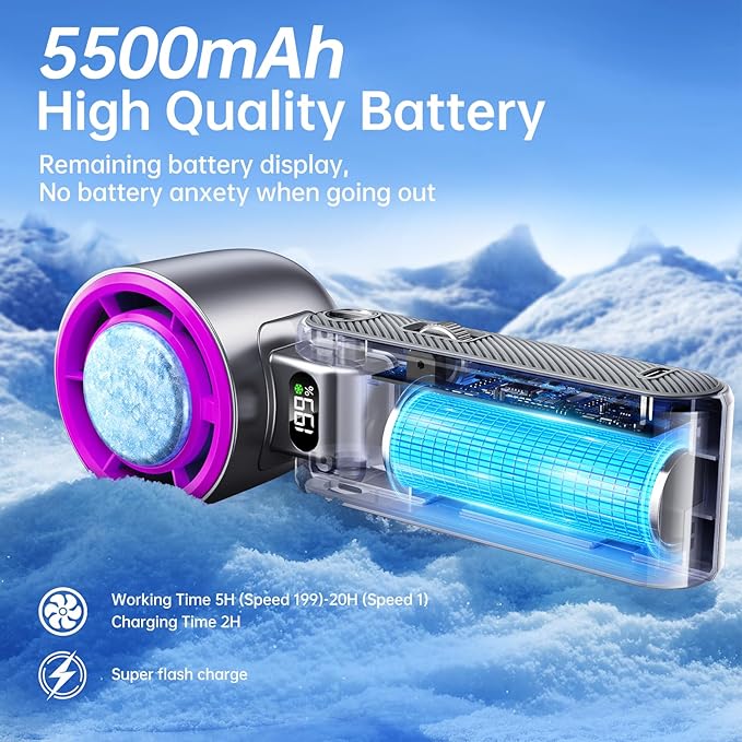 Handheld Portable fan with Turbo Cooling - Hand Held Fan Rechargeable, 1-100 Speeds, Up to 12Hrs Battery Life, Powerful Mini Personal fan for Travel, Outdoor, Beach & Makeup