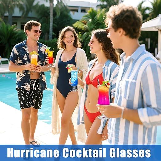 Yesland 6 Pack Hurricane Glass - 13.5 oz Break-Resistant Plastic Pina Colada Cocktail Glasses Clear Tulip Drinking Cups for Drinking Cocktails, Tropical Drinks, Water Full-Bodied Beer, Juice