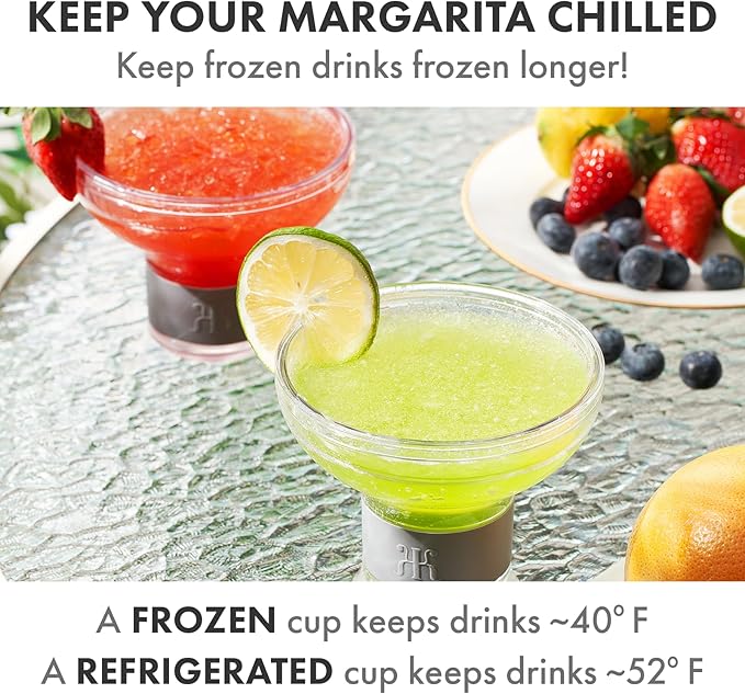 Frozen Margarita & Cocktail Chiller Glasses | Set of 2 | 12 OZ Unbreakable Tritan Acrylic, Double Wall Plastic Insulated Glass to Keep Your Drink Cool with Freeze Gel Glass, SiliconeHolder (12 OZ)