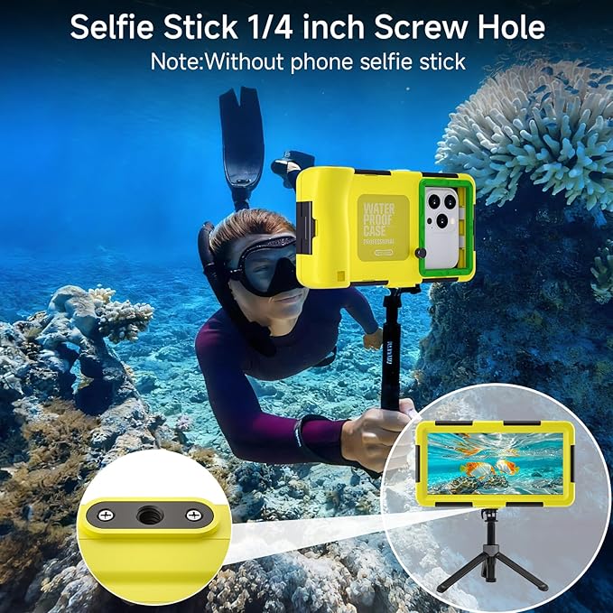 Underwater Phone Case for Snorkeling, [50ft/15M] Professional Deep Diving Waterproof Phone Case for iPhone 17-7 Pro/Pro Max/Plus/Mini, 16/17E, SE 2/3, Galaxy S10-S25 Plus/Ultra, A21-A56 [Yellow]