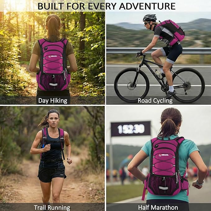 Miracol Hiking Hydration Backpack with Bladder: 2L Water Reservoir for 8H Hydration - Insulated Keep Water Cold 4 Hours - Adjustable Straps Comfortable for Day Hiking/Cycling/Half Marathon (Rose)