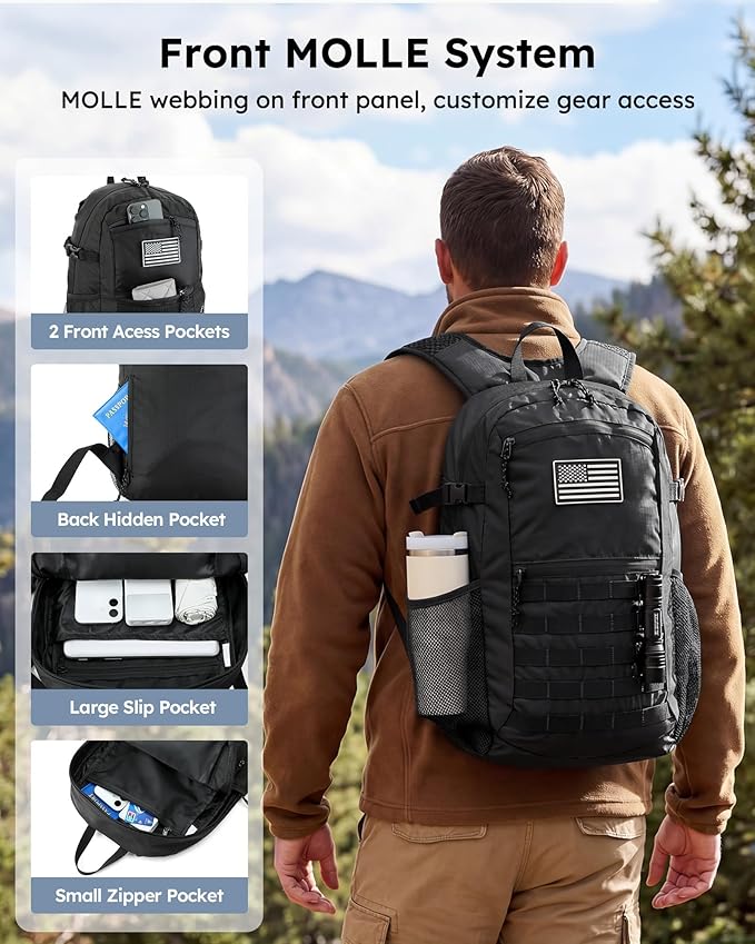 Small 20L Foldable Hiking Daypack for Men Women – Ultra Lightweight Tactical Packable Backpack for Travel, Camping Outdoor, Black