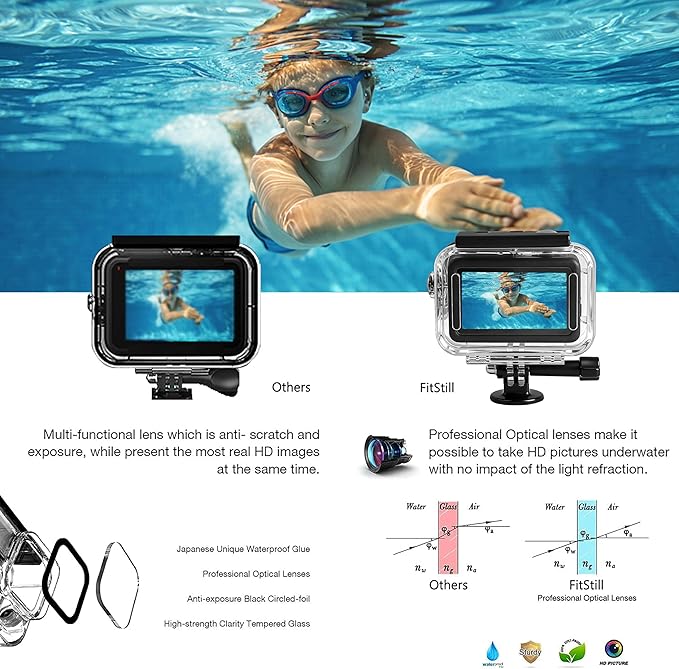FitStill Waterproof Diving Case Only for DJI OSMO Action 6,196FT/60M Underwater Shell Anti-Scratch Invisible Dive Protective Cover Housing with 1/4 Adapter Mount Action6 Camera Accessory
