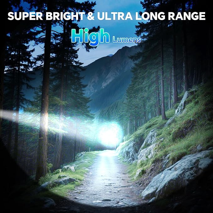3Pack Rechargeable Flashlights 10000 High Lumens, Super Bright Flashlight with LCD Digital Display, 5Modes Adjustable LED Flashlight Tactical Flashlights High Powered, Flash Lights for Emergency