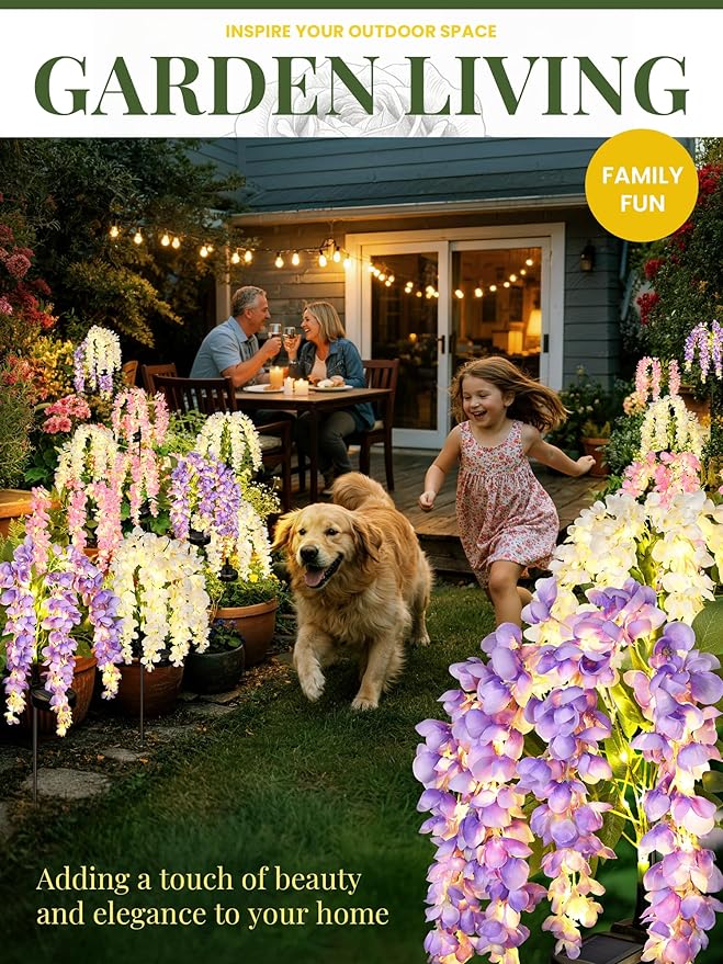 GIGALUMI Solar Lights Outdoor for Garden Decor, 3 Pack Solar Flower Lights Waterproof, 2 Lighting Modes Wisteria for Pathway,Yard, Patio Decoration, Gardening Gifts for Women (Multi-Colored)
