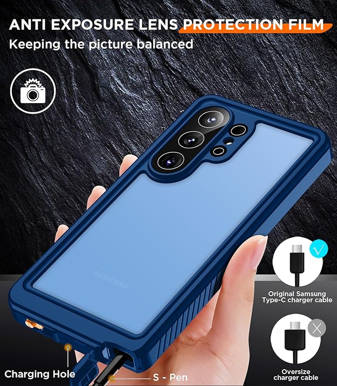 Temdan Designed for Samsung Galaxy S26 Ultra Case Waterproof, Built-in Lens & Screen Protector Military Grade Shockproof Dropproof IP68 Underwater Full Body Phone Case for Galaxy S26 Ultra 6.9"-Blue