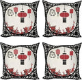 Ambesonne Lantern Throw Pillow Cushion Case Pack of 4, Lanterns with Japanese Sakura Cherry Blossom Trees Round Ornate Graphic, Modern Accent Double-Sided Digital Printing, 24", Red Beige