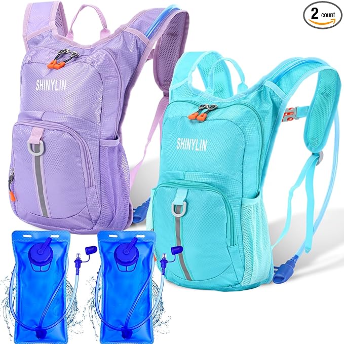 Shinylin 2 Pcs Kids Hydration Backpack with 1.5L Water Bladder Lightweight Kids Hiking Backpack Water Rucksack for Boys Girls Climbing Running