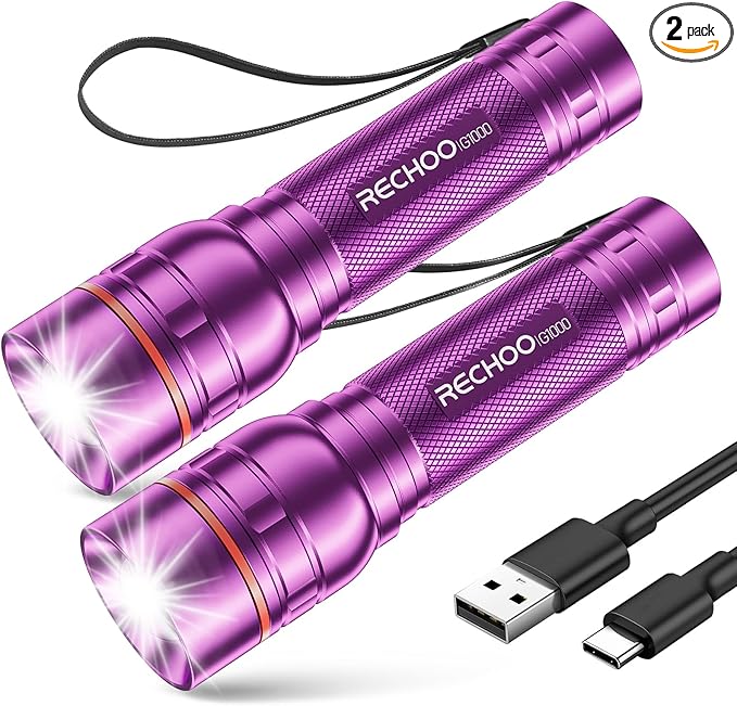 Rechargeable Flashlight 2 Pack, Bright Military Grade Torch Light High Lumens with Adjustable Focus & 3 Lighting Modes, Portable Waterproof Led Flashlight for Camping Home, Christmas Gift for Women