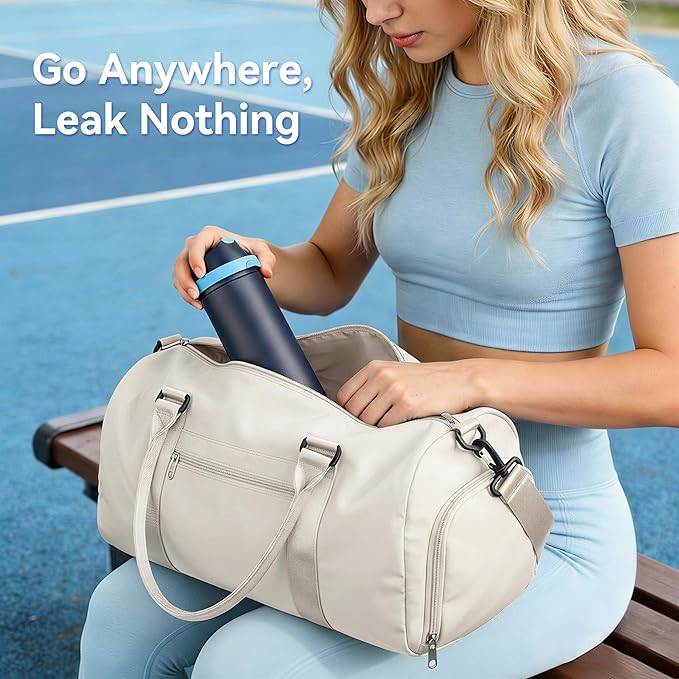 24 oz Stainless Steel Water Bottle with 2-in-1 Quick Flip Straw and Push Button Spout Lid, Fits Car Cupholder, Triple Walled Vacuum Insulated Metal Leakproof, for Gym, Hiking, Trip, Blue
