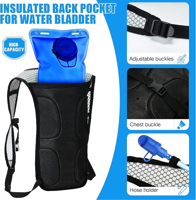 3 Pcs Hydration Backpack Pack with 2l Water Bladder, Hydration Pack with Hydration Bladder Hiking Running Cycling Biking Water Backpack for Men and Women