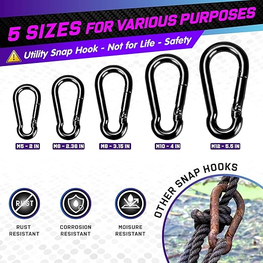 PAMAZY 2Pcs 5.5In Spring Snap Hooks 1000LBS Capacity, Utility Hook Clip, Heavy Duty Rope Connector, Quick Link Snap Hooks for Indoor & Outdoor, Hanging, Camping, Fishing