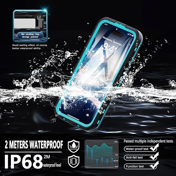 Compatible for iPhone 16 Plus Case Waterproof 【Compatible with Magsafe 】【IP68 Underwater】 Clear Magnetic Built-in Screen Protection Lanyard Diving Swim Dustproof Shockproof Blue