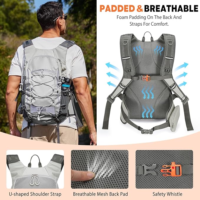 25L Hiking Backpack with Rain Cover Lightweight Hiking Daypack for Travel Camping Outdoors Knapsack for Men Women (Grey)