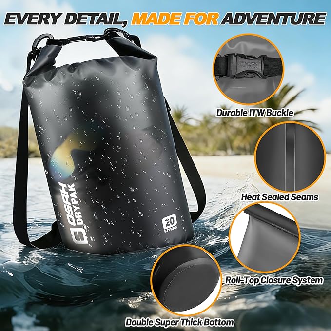Waterproof Dry Bag, 5L/10L/20L/30L/40L Roll Top Lightweight Storage Backpack with Phone Case for Women & Men, Floating Waterproof Sack for Travel, Swimming, Kayaking, Paddle Board, Camping & Beach