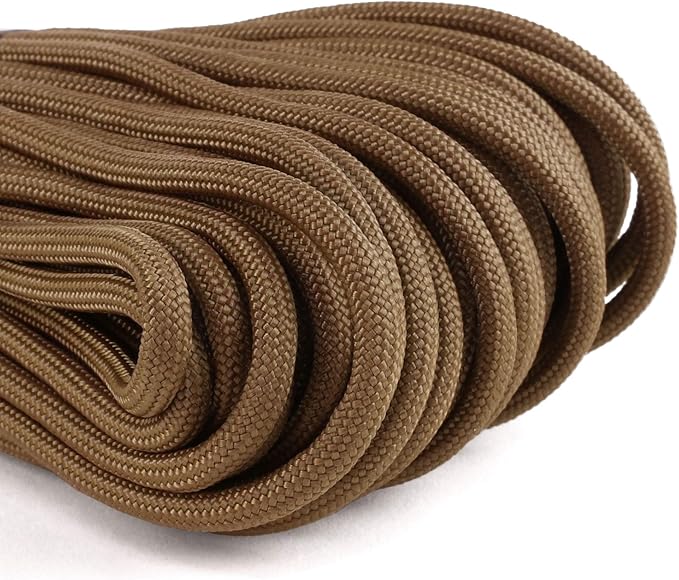 Atwood Rope MFG 550 Paracord 100 Feet 7-Strand Core Nylon Parachute Cord Outside Survival Gear Made in USA | Lanyards, Bracelets, Handle Wraps, Keychain (Coyote)