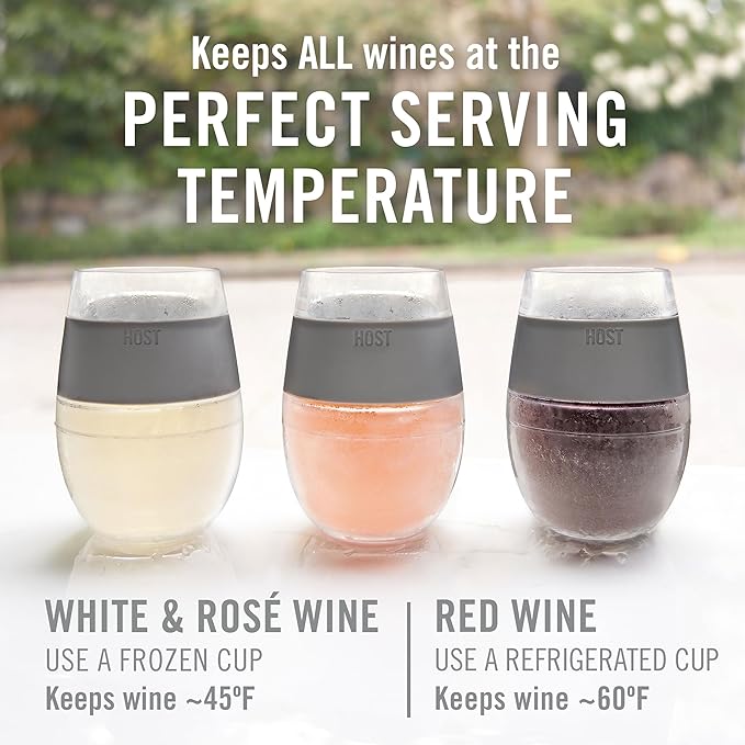 Host Wine Freeze Cup Set of 2 - Plastic Double Wall Insulated Wine Cooling Freezable Drink Glasses with Freezing Gel, Wine Glass Gift for Red and White Wine, 8.5 oz Marble