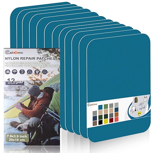 Cahomo 7.9x3.9 inch 12 PCS Nylon Repair Patch Nylon Repair Tape Self Adhesive Fabric Tapes Outdoor Camping Gear Fabric kit for Tent, Umbrella, Down Jackets, Sleeping Bag, Knapsack（Sky Blue）