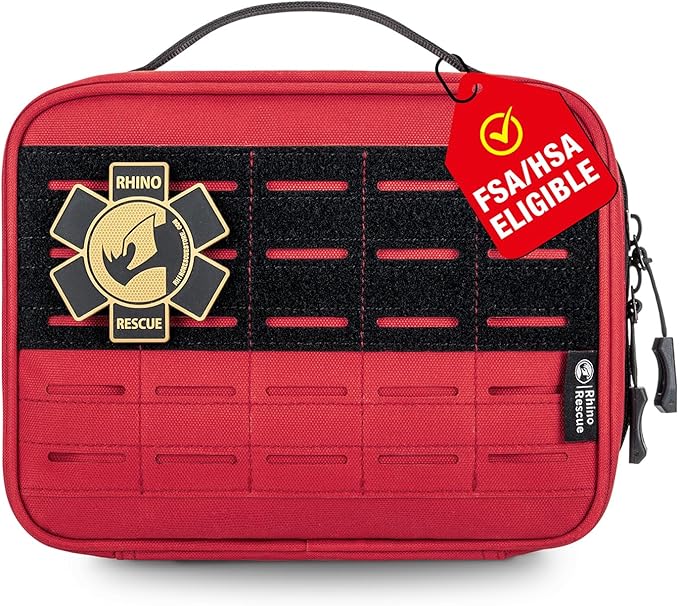 RHINO RESCUE Vehicle IFAK Trauma Kit with C-A-T Tourniquet, Tactical First Aid Kit Molle Pouch Red