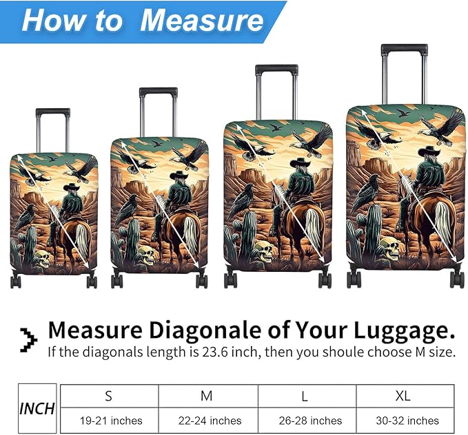 Luggage Cover Protector for 26-28 Inch Suitcases, TSA Approved Elastic Travel Suitcase Covers, Anti-Scratch Washable Luggage Sleeve for Carry On & Checked Bags, Cowboy on Horseback