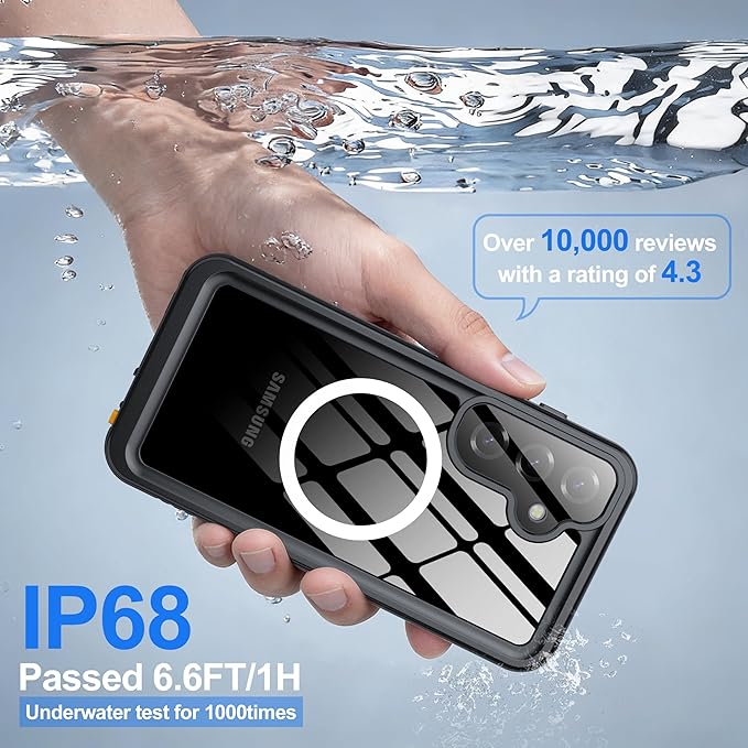 ANTSHARE IP68 Waterproof Case for Samsung Galaxy S25 Plus [2025] - MagSafe Compatible, Built-in Screen/Lens Protector - Shockproof Full Body Protection for Swimming/Outdoor, Black/Clear