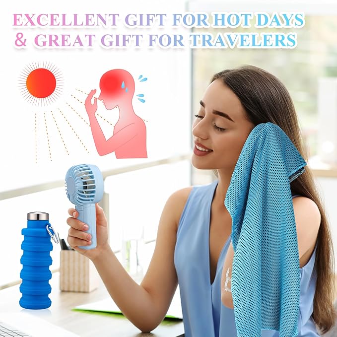 16 Set Theme Park Necessities Cruise Ship Accessory Kit Collapsible Water Bottle Cooling Towel Fan Drawstring Bag for Summer Amusement Park Outdoor Team Travel Cruise Gift Fitness Sport Favor
