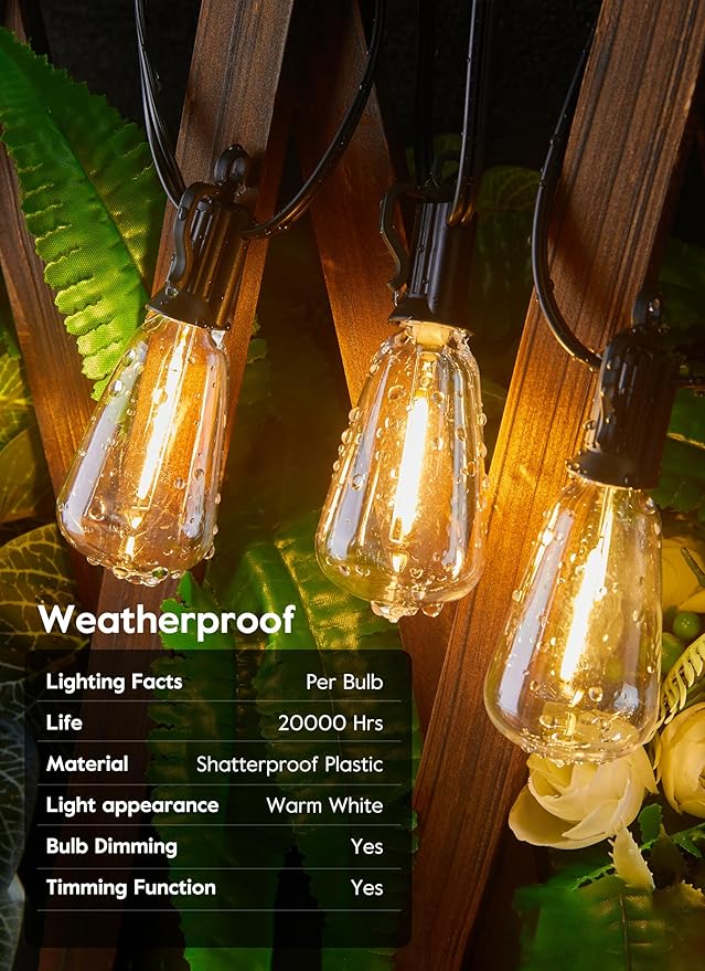 Brightown 38FT Solar String Lights Outdoor Waterproof with Remote, 16+1 LED Shatterproof Bulbs, Dimmable & Timable, 3 Light Modes - Commercial Grade Patio Lights for Garden Backyard Party Decor
