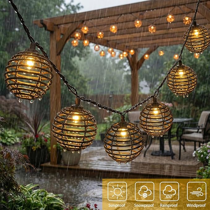 Vigdur Patio String Lights Outdoor, Brown Globe Lantern String Lights with 10 Bulbs Plug in, Connectable Indoor String Light for Home Garden Backyard Boho Decor(9.84FT)
