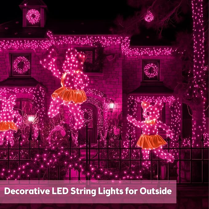 Extra-Long 144FT Solar String Lights for Outside, 2 Pack 400LED Solar Valentine's Day Lights Outdoor Waterproof, Copper Wire 8 Modes Fairy Twinkle Solar Lights for Tree Garden Party Xmas (Pink)