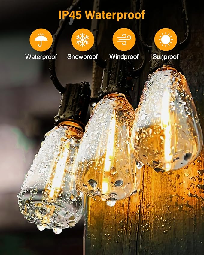 Doukedge 200FT LED Outdoor String Lights, 2700K LED Patio Lights Outdoor Waterproof with 100+4 Shatterproof Vintage Bulbs, Plug in Hanging Light for Porch, Backyard, Garden, Gazebo