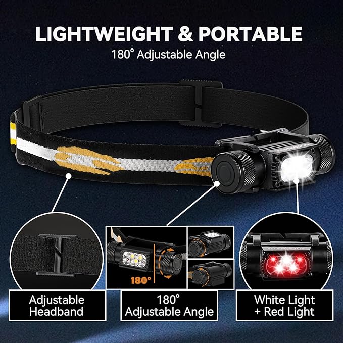 sofirn Bright Red Headlamp Rechargeable, H05B 1200 Lumens Lightweight Head Flashlight with Red Light, Adjustable Headband, 180 Degree Movable Tilt, Head Lamp for Adults Camping Hiking Fishing