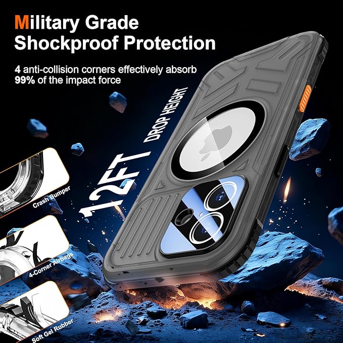 SPIDERCASE Magnetic for iPhone 17 Case Waterproof,[Built-in Screen & Camera Protector] [IP68 Underwater] 12FT Military Shockproof, Dustproof, Anti-Scratched Phone Case,Black/Clear