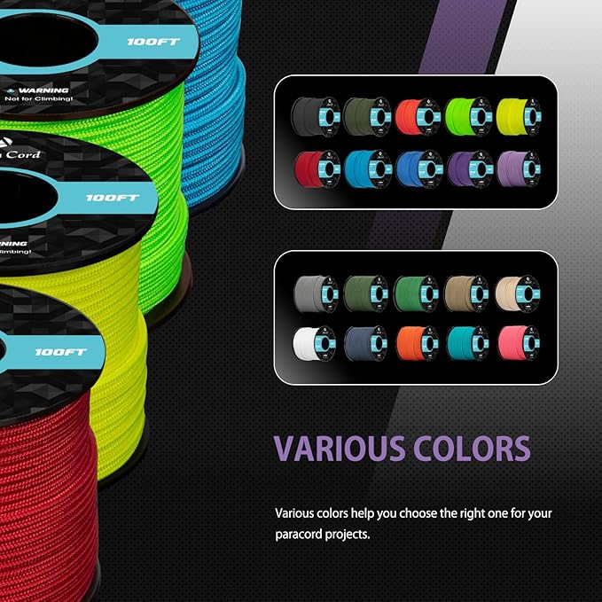 Abma Cord 2.4mm Paracord 275 100ft Nylon Rope 4 Strands Tactical Parachute Cord - Max. 275lbs - Purple