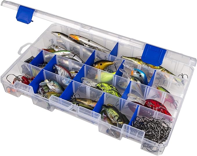 Flambeau Outdoors 5007 Tuff Tainer Fishing Tackle Box with Zerust Anti-Rust Dividers - Includes 18 Dividers, 36 Compartments, Clear Fishing Lure Organizer - 14.25" x 9.125" x 2"