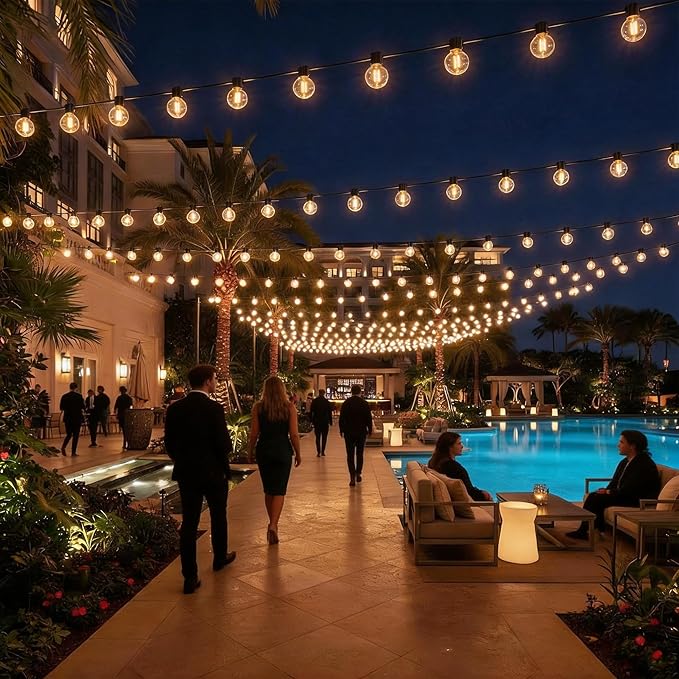 RTTY 300 FT Outdoor String Lights, Patio Light for Outside with 156 Shatterproof LED Globe Bulbs, Waterproof Connectable Dimmable Hanging Lighting for Cafe Bistro Market Backyard Porch, Warm White