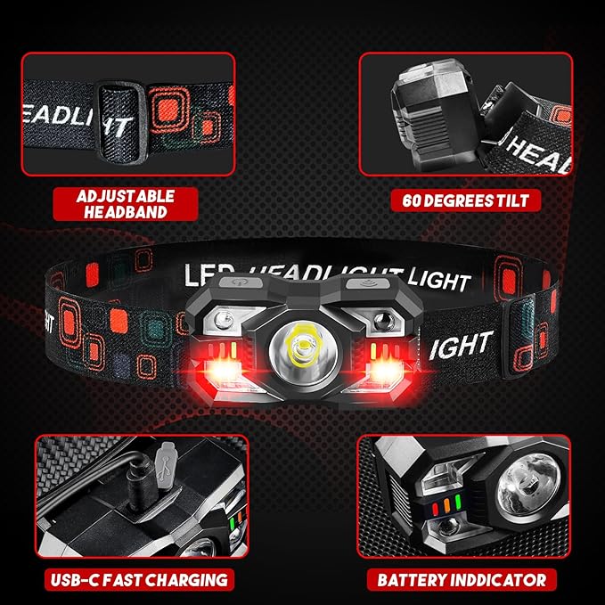 Headlamp Rechargeable 12Pack, 3000 Lumen Ultra-Light Bright Headlamp Flashlight with White Red Light, LED Headlight, 5+5 Mode for Outdoor Camping Fishing Running Hiking (12)