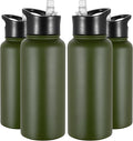 VEGOND 32 oz Insulated Water Bottle Bulk Stainless Steel Metal Water Bottles with Leak Proof Straw Lid & Spout Lid, Wide Mouth Double Walled Vacuum Travel Sports Bottle, 4 Pack