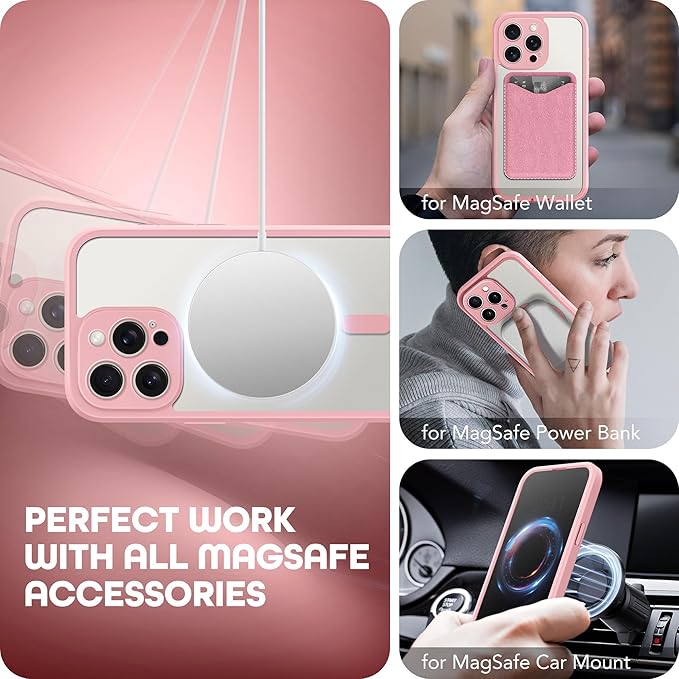 TIESZEN for iPhone 15 Pro Max Case, Compatible with MagSafe, Built-in Privacy Screen Protector and Camera Protection, Anti Spy Full Body Dustproof Shockproof Hard Phone Case 6.7",Pink