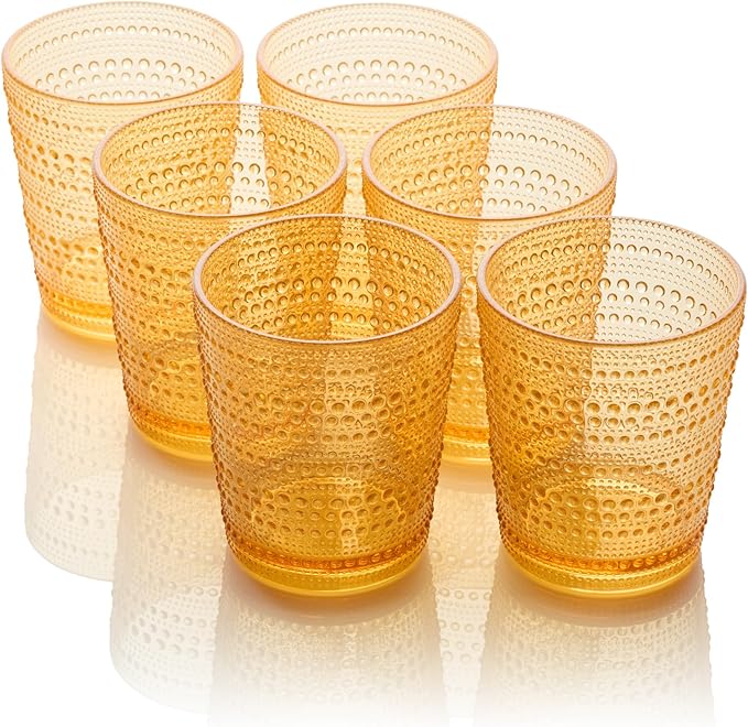 Santa Fe Orange Set of 6 Premium Acrylic DOF Glasses 16 oz – Unbreakable Drinkware with Textured Bubble Design, Dishwasher Safe Tumblers for Indoor & Outdoor Use