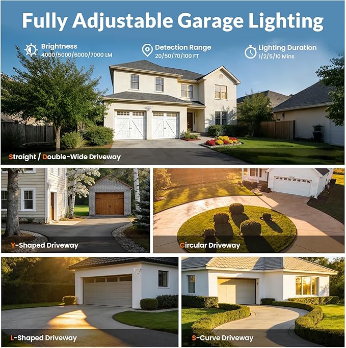 LEPOWER-TEC Zero Blind Spots Outdoor Security Light with 240° & 100ft Dual PIR Motion Sensor, 7000LM Adjustable Flood Light Brightness for Garage Driveway, Dusk to Dawn, IP65, Easy Hardwired Install
