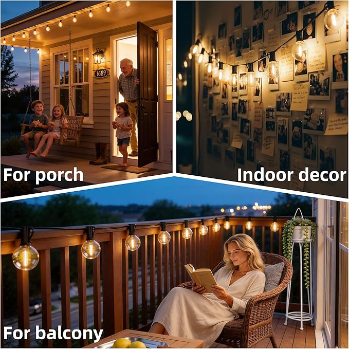 RTTY Outdoor String Lights 25 FT, G40 Led Patio Globe Lights with 13pcs Plastic Bulbs, Shatterproof Waterproof Connectable Hanging for Porch Cafe Bistro Backyard Gazebo Balcony Deck Party