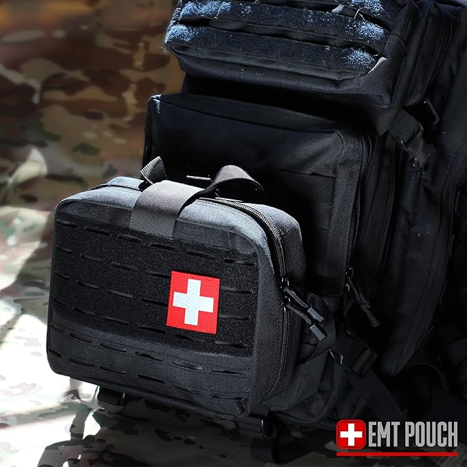 LIVANS Tactical Molle Medical Pouch - Upgraded Size, Large Capacity IFAK Pouch with Detachable Quick Release and Headrest Mount, Includes Flag and Cross Patch