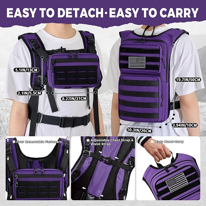 Koculemi Tactical Hydration Backpack with 2L Water Bladder and Front Small Tactical Pouch, Outdoor Water Backpack for Men Women, Sports Hydration Pack for Hiking, Cycling, Climbing