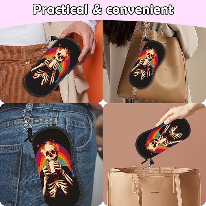 Glasses Case Sunglasses Eyeglass Soft Case Zipper Light Neoprene Pouch with Metal Belt Clip Aesthetic Cute Women Men