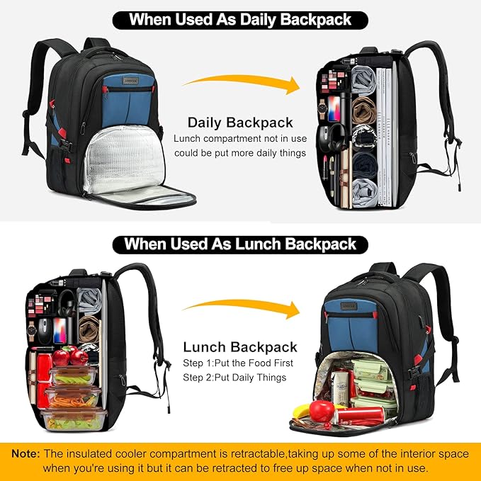 LOVEVOOK Travel Laptop Backpack with Lock and 17 Large Computer Business Work Backpack for Men (Blue-Lunch, 17 inch)